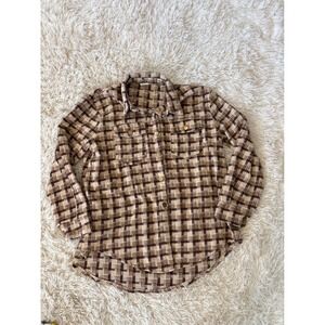 Grace & Emma Plaid Flannel Shacket Shirt Jacket‎ Women's Size L Brown Button Up